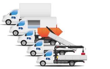 Transporter-Kofferaufbau, Transporter-Verkaufsfahrzeug, Transporter-Absetzkipper, Transporter-Kipper, Transporter-Pritschenaufbau mit Ladekran